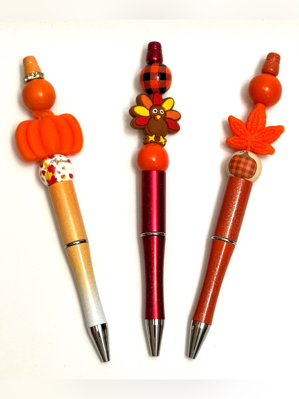 Handmade Fall Beaded Pen Pumpkin Turkey Autumn + 4 Refills (1 pen)